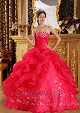 Red Embroidery and Pick-ups Dresses 15 Organza