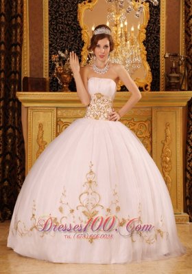 Satin and Organza White Appliques Dresses for Quinceaneras