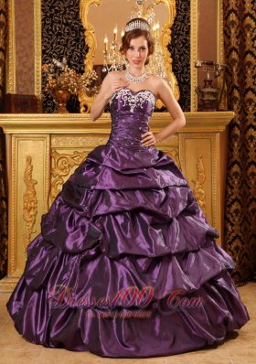 Dark Purple Taffeta Dress for Quinceanera Appliques Ball Gown