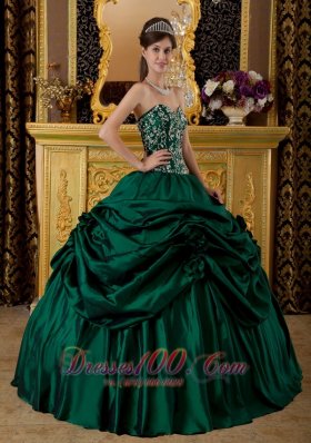 Taffeta Embroidery Dark Green Sweetheart Quinceanera Dress