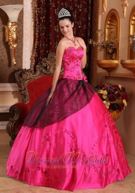 Embroidery with Beading Hot Pink Satin Quinceanera Dress