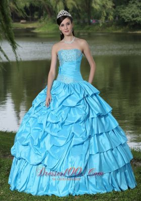 Discount Taffeta Quinceanera Dress Aqua Blue With Beading Decorate