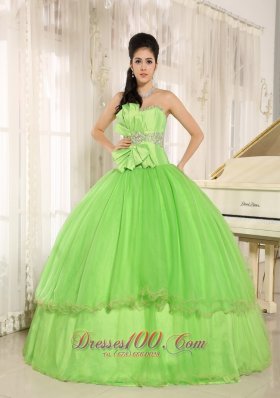 Beaded Bowknot Organza for Spring Green Quinceanera Dress