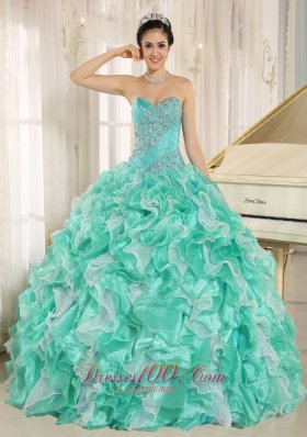 Apple Green Beaded and Ruffles Dress for 2013 Quinceanera
