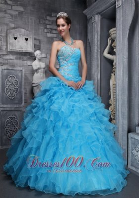 Taffeta and Organza Beading and Appliques Aqua Blue Quinceanera Dress