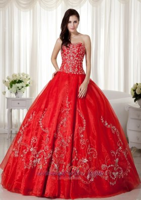 Sweetheart Red Organza Beading and Embroidery Sweet 16 Dresses