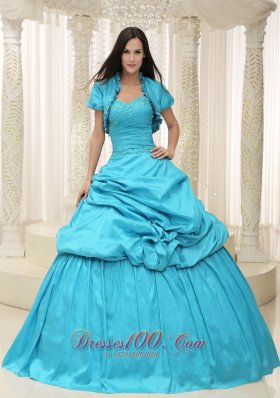 Taffeta Teal Sweetheart Appliques With Jacket Dress for Quinceanera