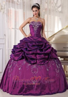 Embroidery With Beading Eggplant Purple Quinceanera Dress Taffeta