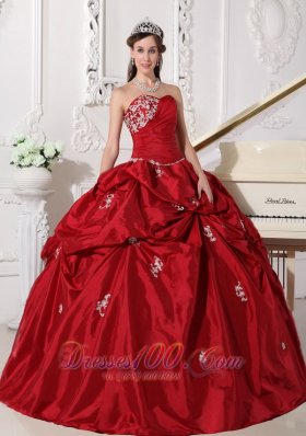 Wine Red Plus Size Beading Taffeta Quinceanera Dress