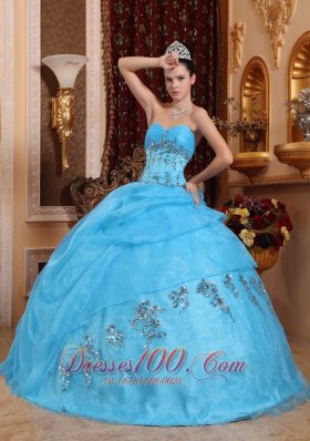 Sweetheart Organza Aqua Blue Quinceanera Dress Beading