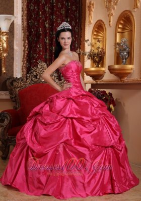 Taffeta Beading Plus Size Hot Pink Quinceanera Dress