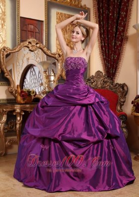 Eggplant Purple Sweet 16 Dress Taffeta Beading and Appliques