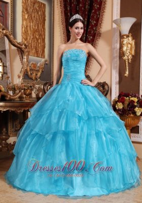 Organza Beading Aqua Blue Quinceanera Dress Plus Size