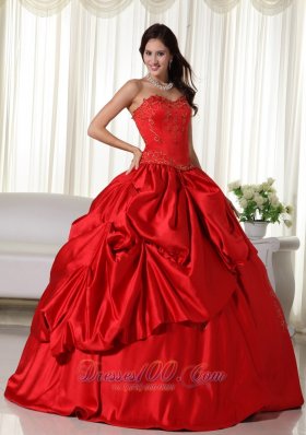 Taffeta Red Sweetheart Embroidery Quinceanera Dress