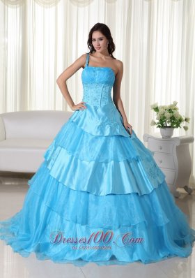 Taffeta Off the Shoulder Aqua Blue Embroidery Quinceanera Dress