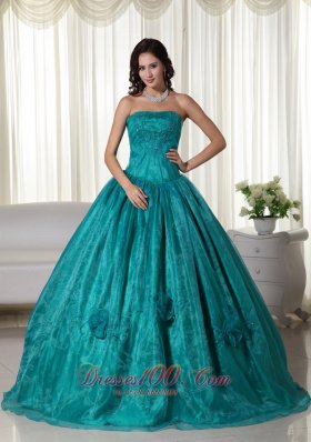 Plus Size Turquoise Organza Beading Quinceanera Dress
