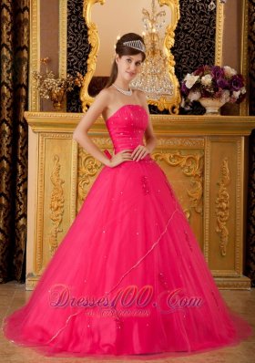 Sweet 16 Dress Hot Pink Flowers Tulle Appliques A-line