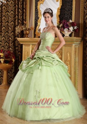 Beaded Tulle and Taffeta Yellow Green Quinceanera Dress