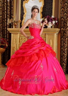 Sweetheart Taffeta Beading Red Quinceanera Dress Ball Gown