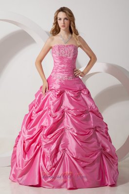Rose Pink A-line Strapless Taffeta Appliqued Dresses 15
