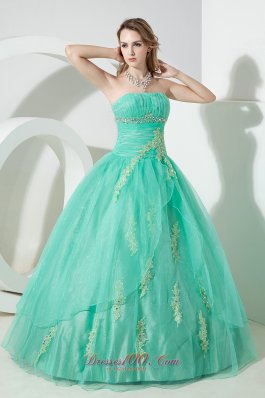 Beading and Embroidery Turquoise Organza Quinceanera Dress