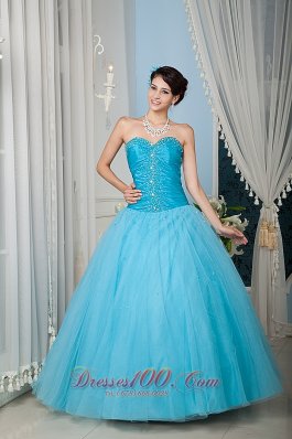 Aqua 15 Quinceanera Dress A-line Sweetheart Tulle Beading