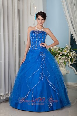 Royal Blue Beading 15 Quinceanera Dress Strapsless Tulle