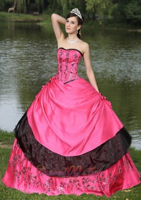 Flowers With Embroidery Hot Pink 2013 Quinceanera Dress