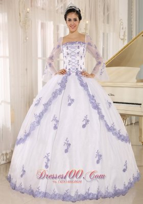 Lilac Embroidery White Organza Square Quinceanera Dress