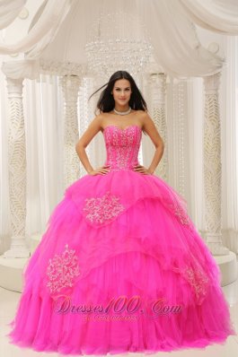 Sweetheart Hot Pink Embroidery Quinceanera Dresses On Sale