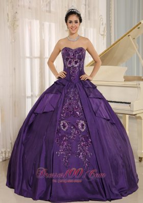 Eggplant Purple Sweetheart Taffeta Embroidery Quinceanera Dress