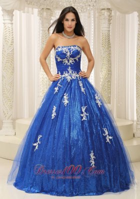 Appliques Paillette Royal Blue Beading Quinceanera Dress