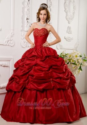 Red Pick-ups Beading appliques Quinceanera Gown