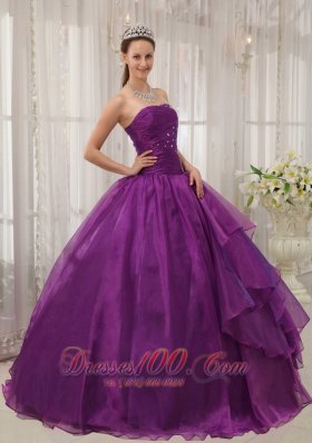 Low Prince Purple Beading Organza Sweet 16 Dress