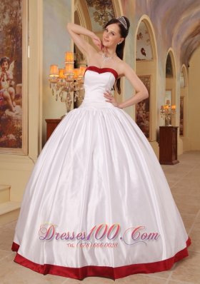 White and Red Sweetheart Floor-length Quinceanera Dress