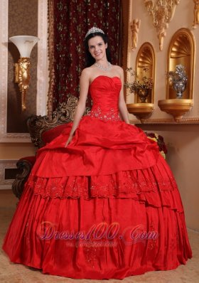 Amazing Red Quinceanera Dress Taffeta Appliques Beading