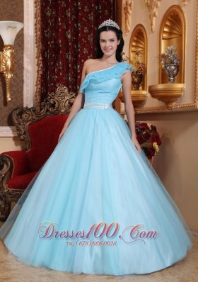 Light Blue Quinceanera Dress Floor-length One Shoulder