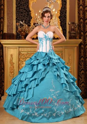 Teal Ruffles Embroidery Quinceanera Dress Floor-length