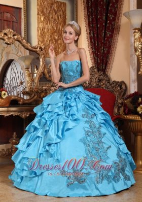 Aqua Blue Quinceanera Dress Appliques Ruffles Floor-length