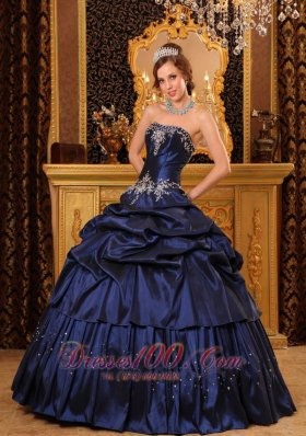 Navy Blue Quinceanera Dress Appliques Beading Taffeta