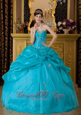 Teal Floor-length Quinceanera Dress Sweetheart Appliques