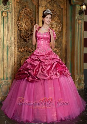 Hot Pink Sweetheart Appliques Quinceanera Dress