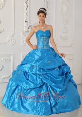 2013 Blue Sweetheart Ruch Pick-ups Quinceanera Dress