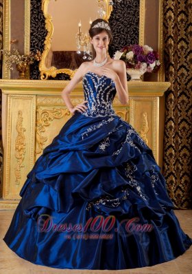 Navy Blue Sweetheart Appliques Floor-length Quinceanera Dress