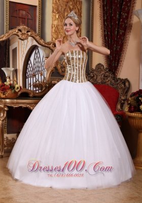 2013 White Tulle Sequins Floor-length Sweet 16 Dress