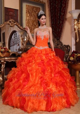 Discount Orange Quinceanera Dress Appliques Beading Ruffles