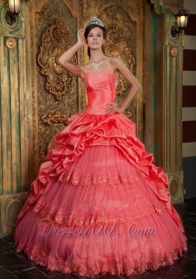 2013 Watermelon Quinceanera Dress Appliques Ball Gown