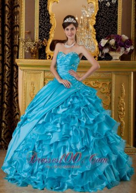 2013 Teal Appliques Beading Quinceanea Dress Sweetheart