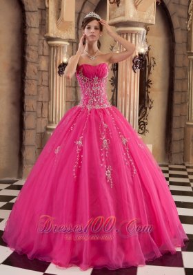 Hot Pink Quinceanera Dress Floor-length Beading