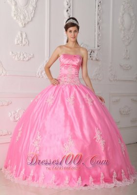 Pink Quinceanera Dress Strapless Appliques Floor-length